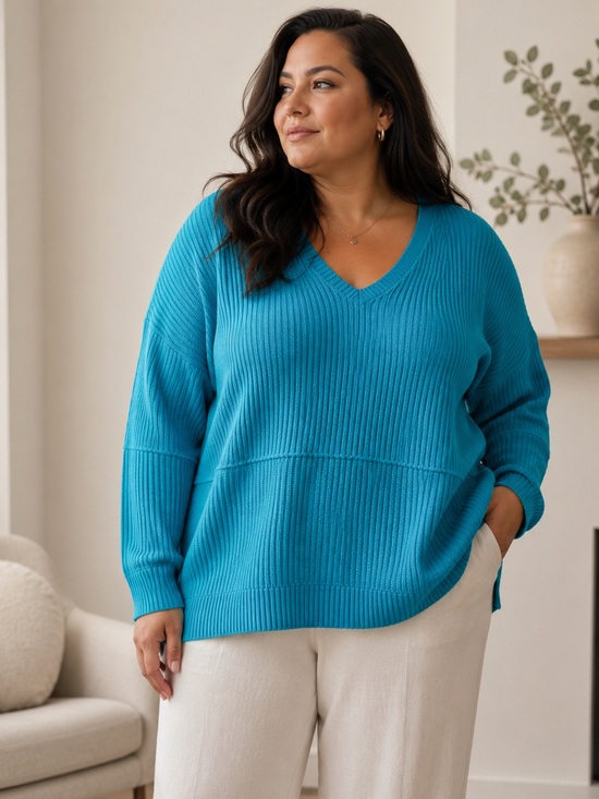 torrid Sweaters - Torrid Ribbed Teal V-Neck Sweater Size 3 Plus Casual Minimalist Top Cozy Chic